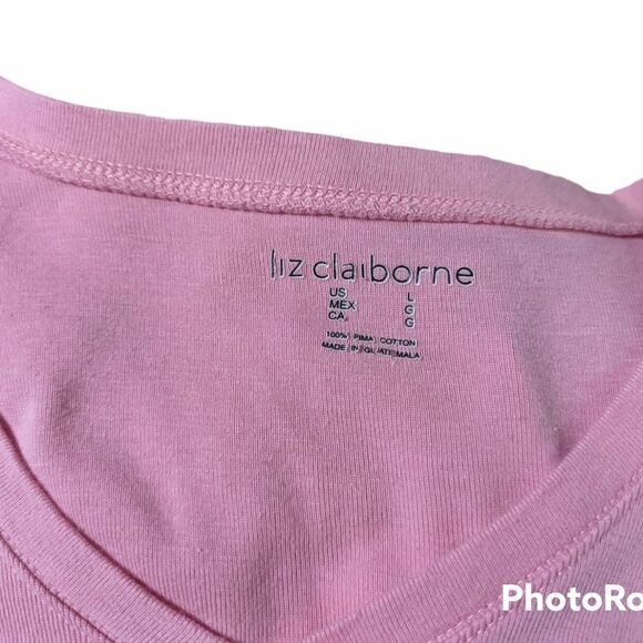 Liz Claiborne Pink & Brown V-Neck Pima Cotton T-shirt Set, Large - Picture 7 of 12